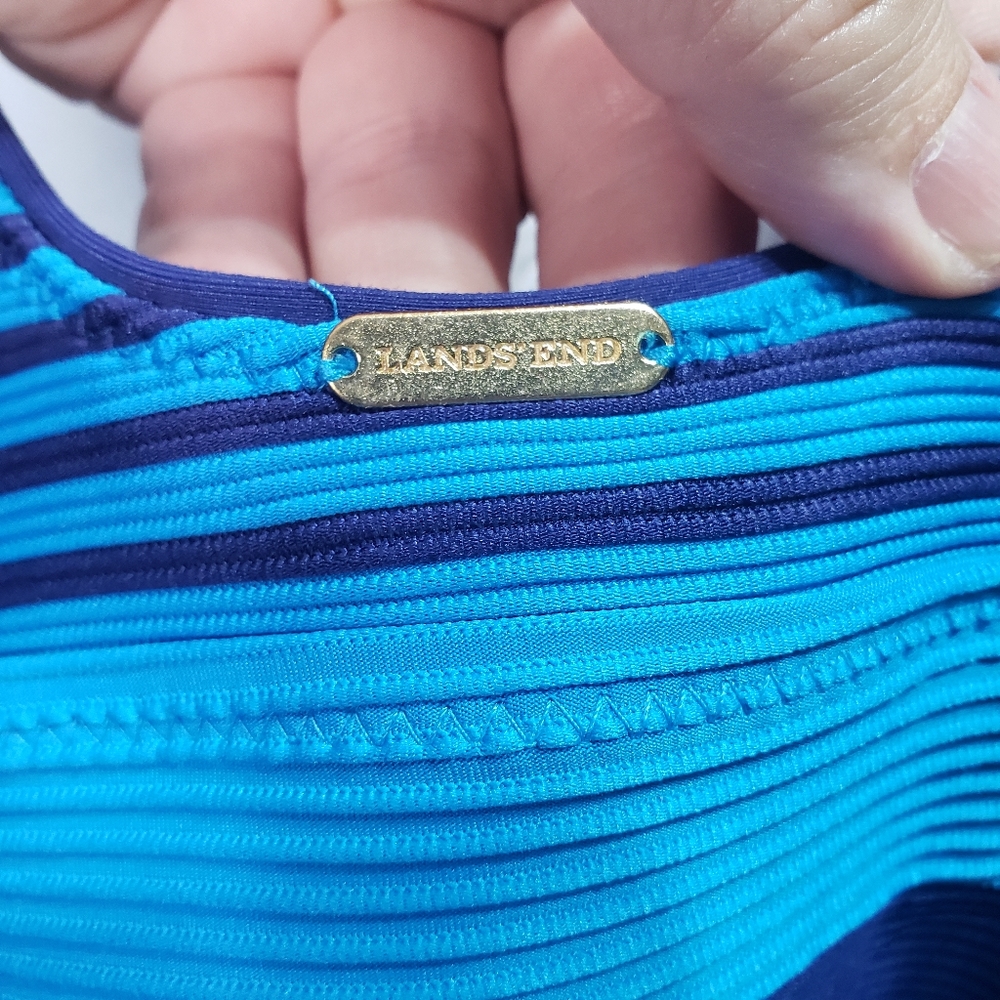 Lands End Women's Blue Two Tone Striped Swimsuit - Picture 5 of 8